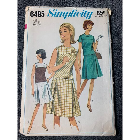Simplicity Misses Two piece Dress Sewing Pattern sz 14 6495 - uncut - Picture 1 of 11